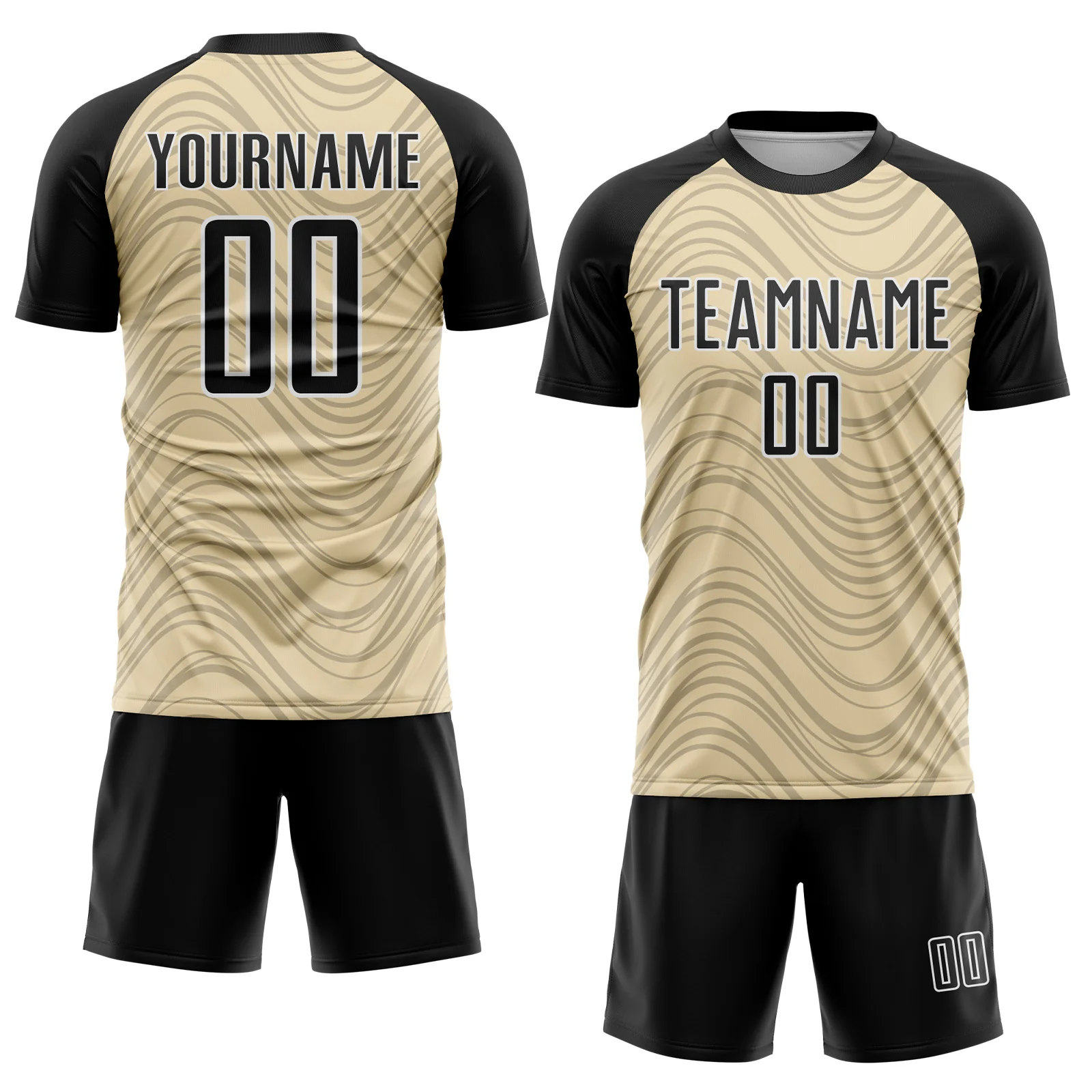 Custom Cream Black-White Wavy Lines Sports Sublimation Soccer Uniform Jersey - Image 2