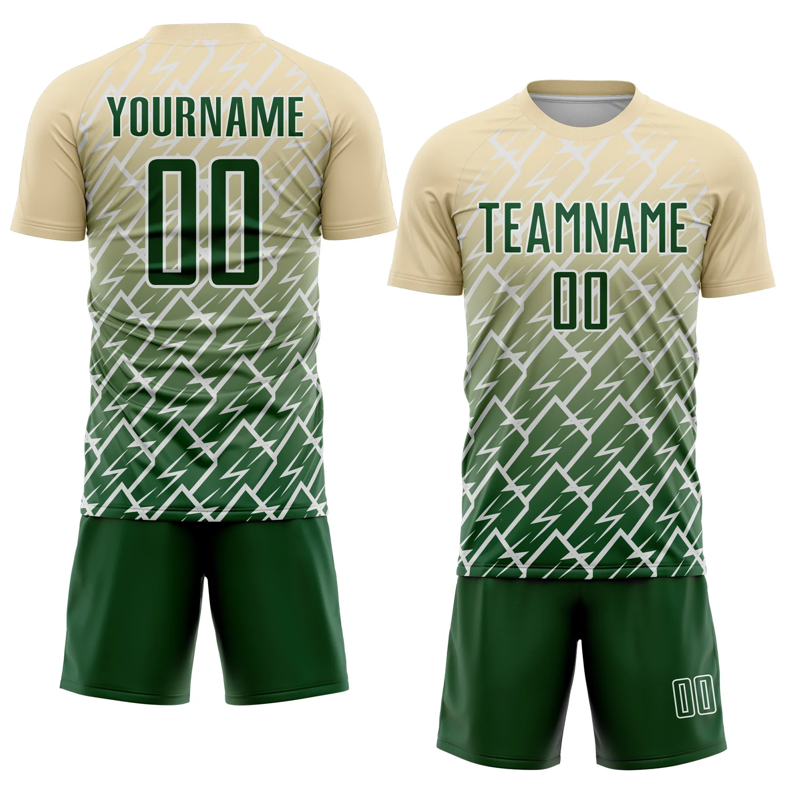 Custom Cream Green-White Lightning Sports Sublimation Soccer Uniform Jersey - Image 2