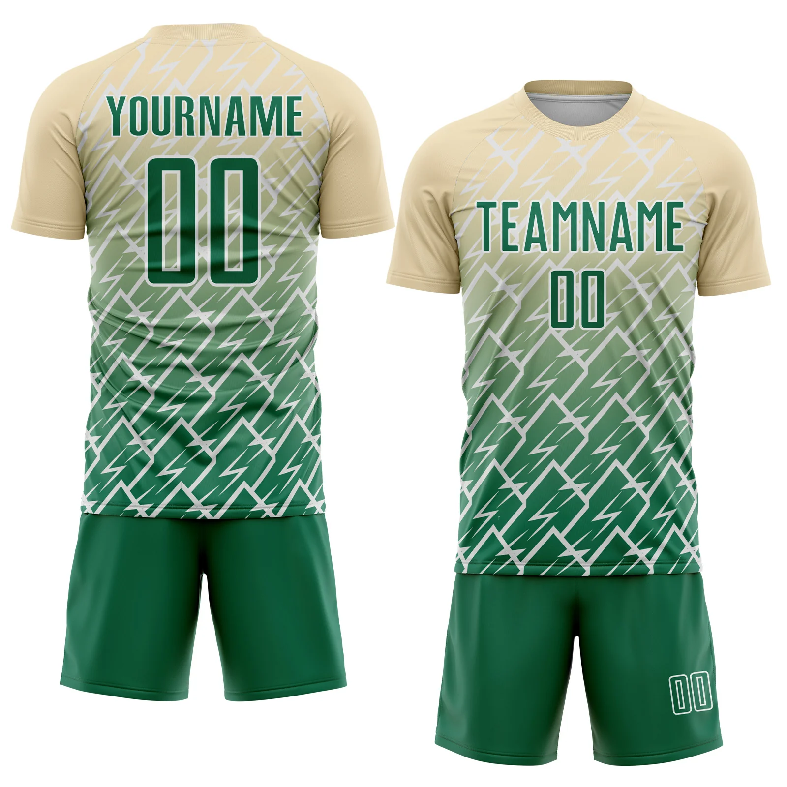 Custom Cream Kelly Green-White Lightning Sports Sublimation Soccer Uniform Jersey - Image 2