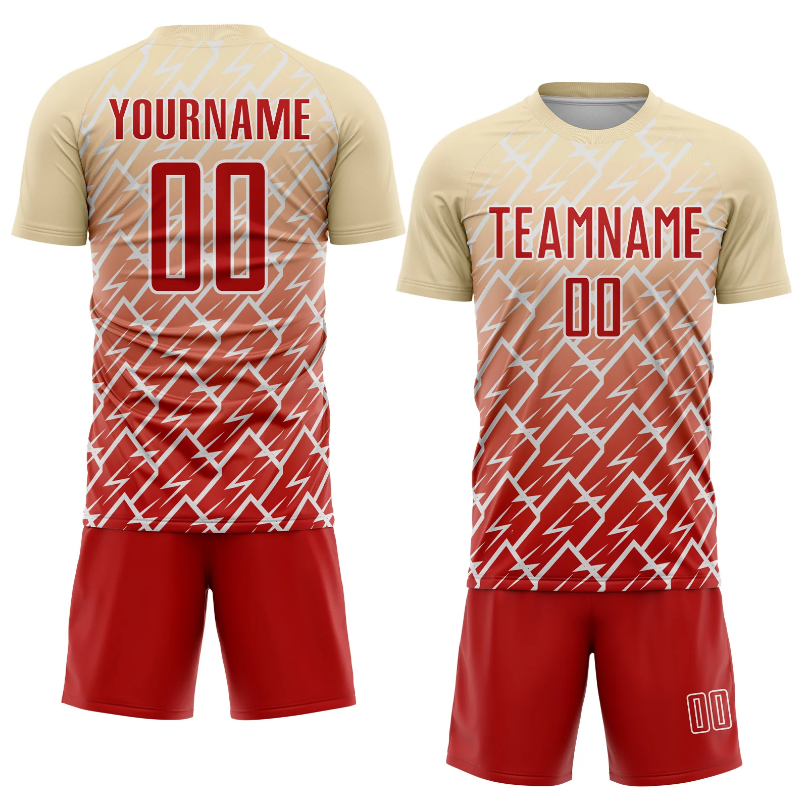 Custom Cream Red-White Lightning Sports Sublimation Soccer Uniform Jersey - Image 2