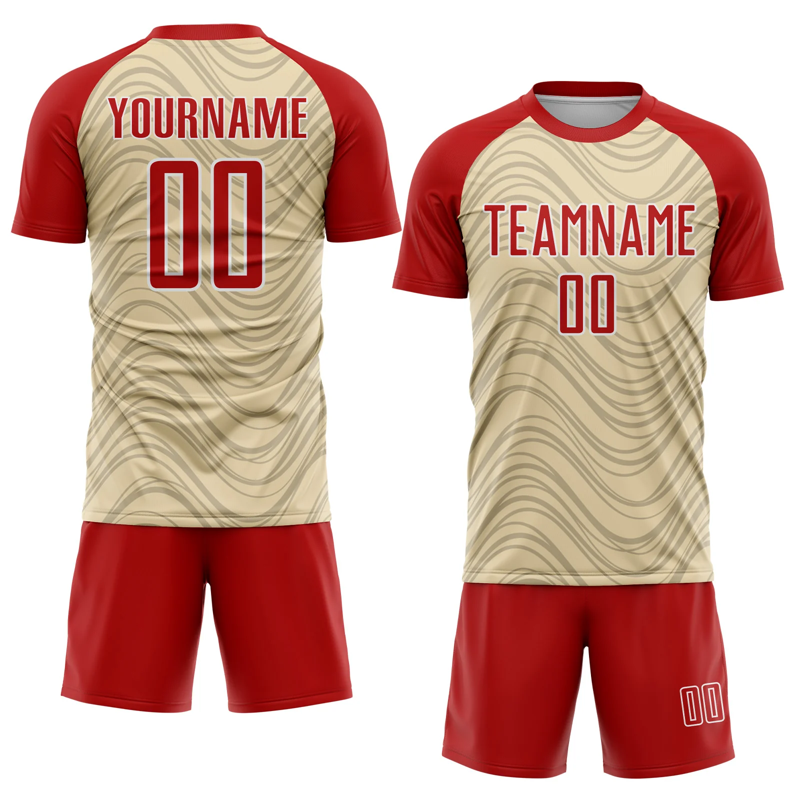 Custom Cream Red-White Wavy Lines Sports Sublimation Soccer Uniform Jersey - Image 2