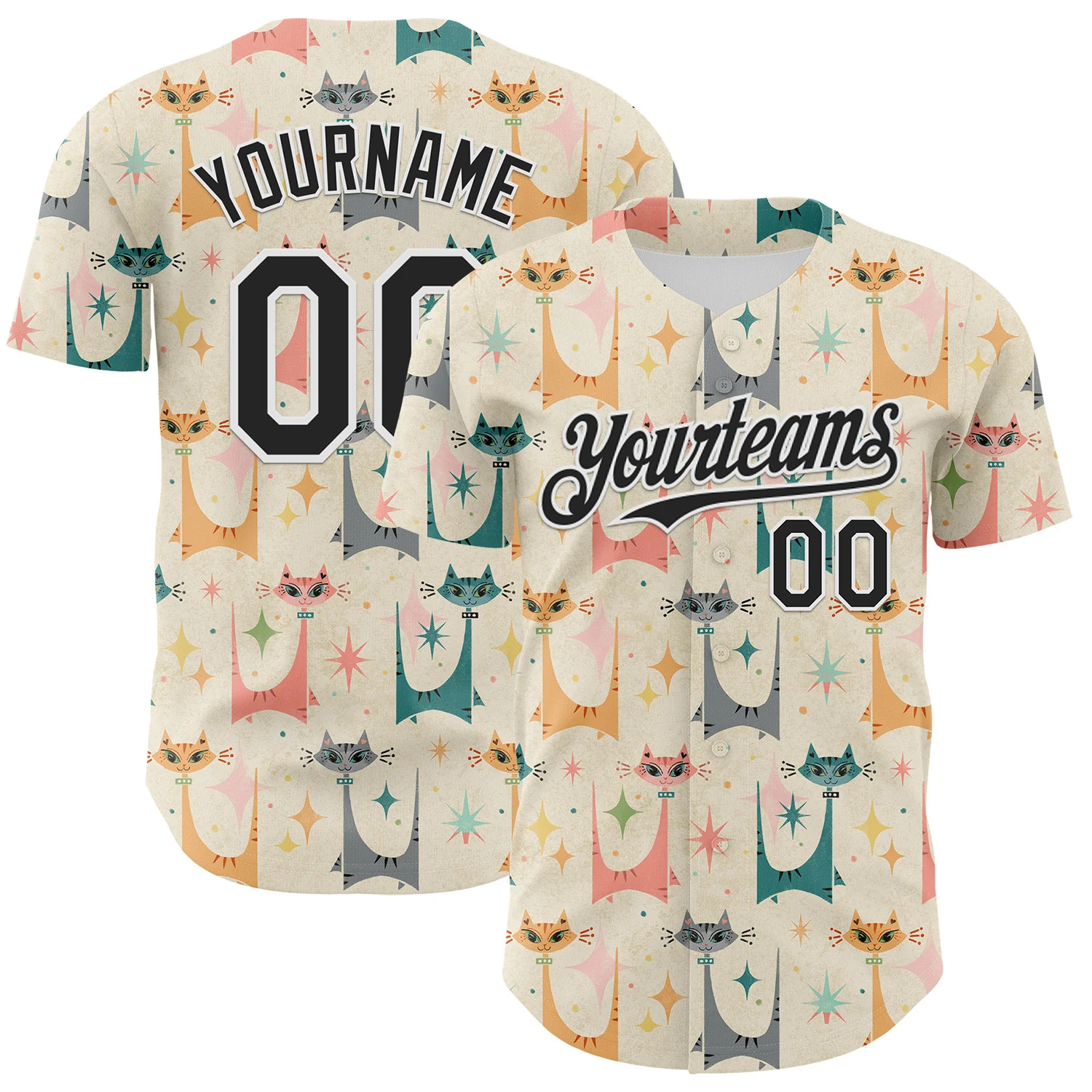 Custom Cream Black-White 3D Emi Bee MCM Cats Authentic Baseball Jersey