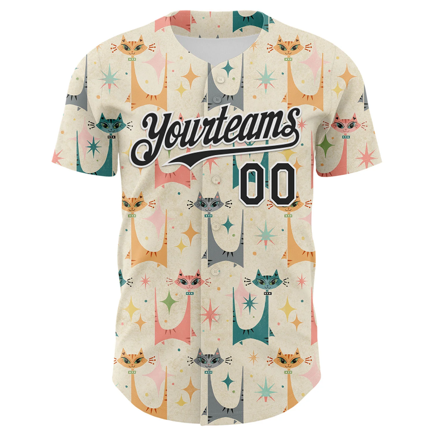 Custom Cream Black-White 3D Emi Bee MCM Cats Authentic Baseball Jersey - Image 2