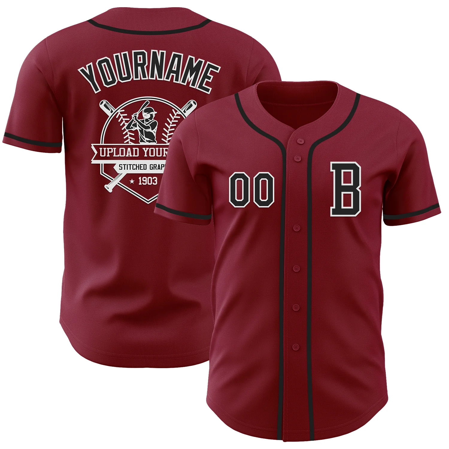 Custom Crimson Black-White Authentic Baseball Jersey - Image 5