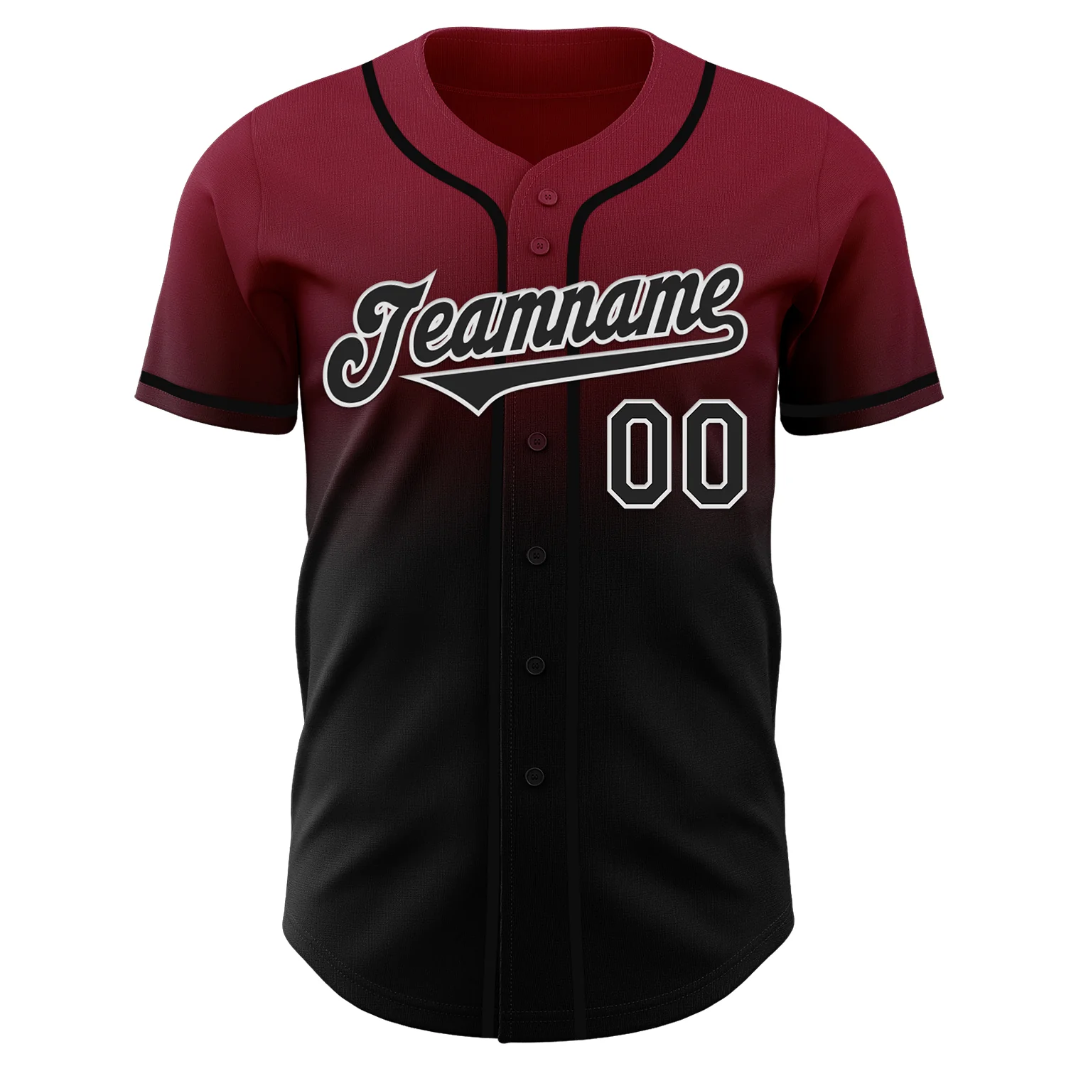 Custom Crimson Black-White Authentic Fade Fashion Baseball Jersey - Image 2