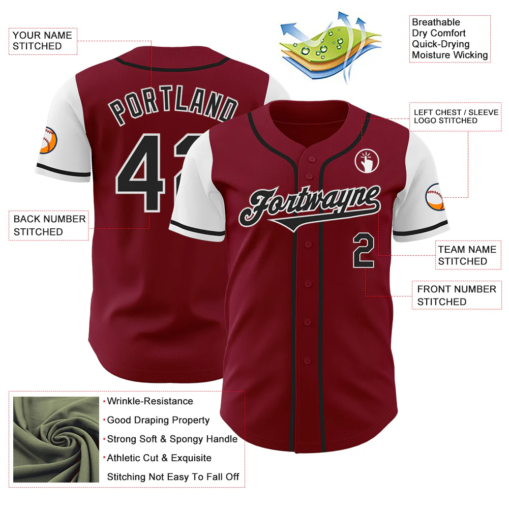 Custom Crimson Black-White Authentic Two Tone Baseball Jersey - Image 3