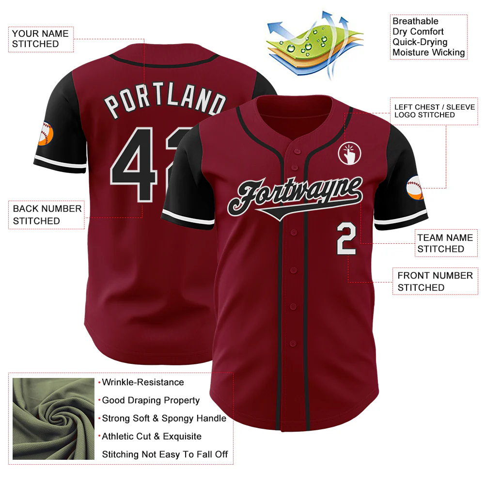 Custom Crimson Black-White Authentic Two Tone Baseball Jersey - Image 3