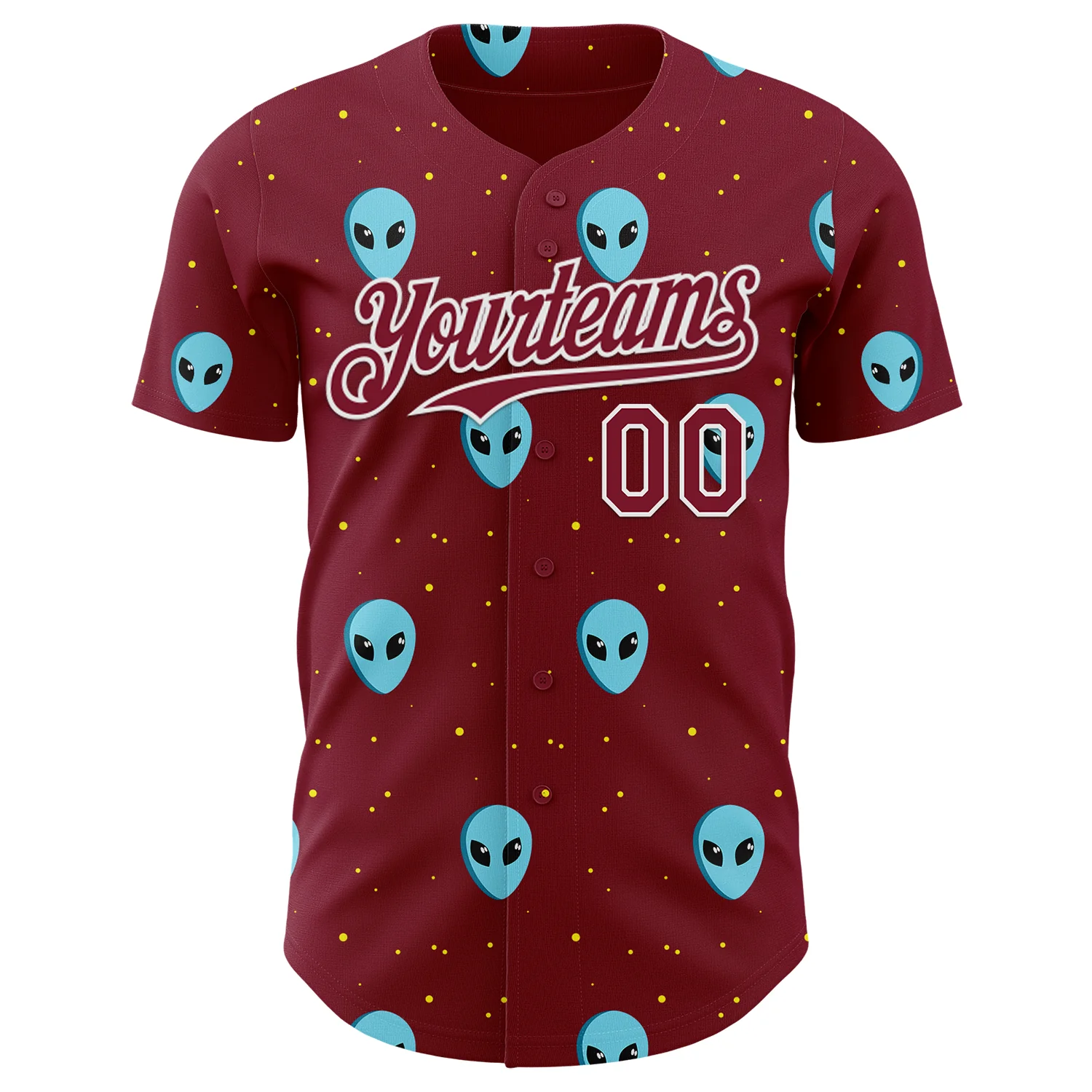 Custom Crimson White Cartoon Alien Galaxy Authentic Baseball Jersey - Image 2