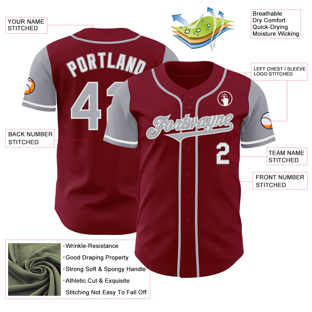 Custom Crimson Gray-White Authentic Two Tone Baseball Jersey - Image 3