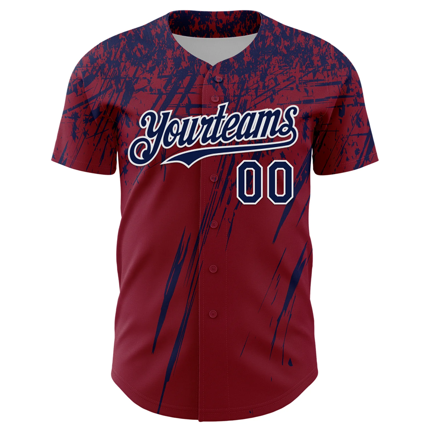 Custom Crimson Navy-White Distressed Scratch Brush Stroke Authentic Baseball Jersey - Image 2
