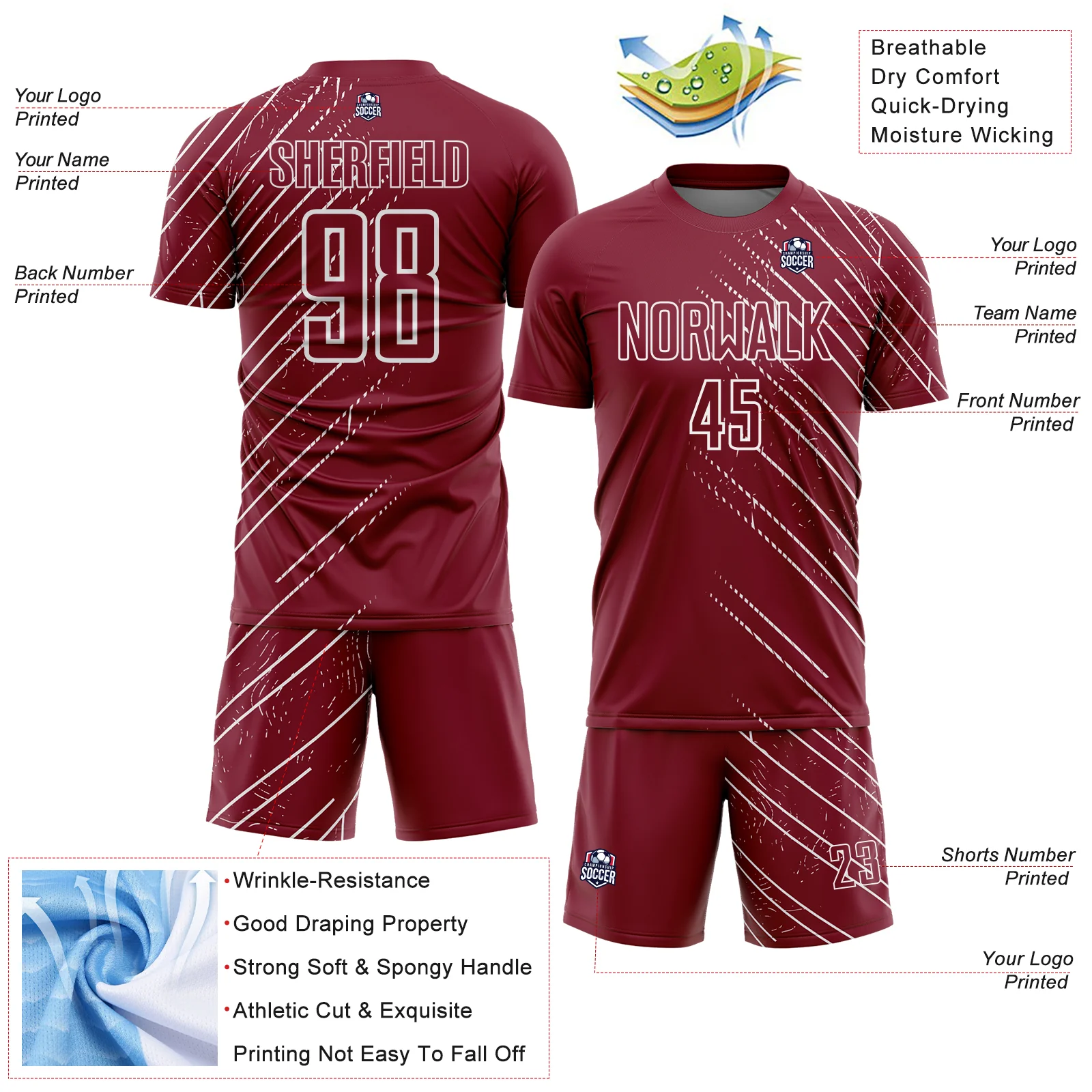 Custom Crimson White Lines Sports Sublimation Soccer Uniform Jersey - Image 4