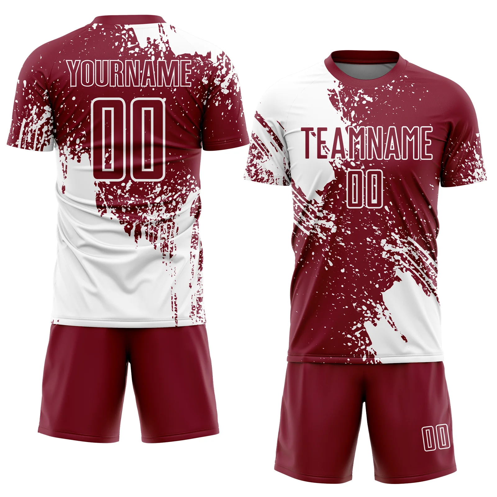 Custom Crimson White Abstract Brush Stroke Sports Sublimation Soccer Uniform Jersey - Image 2