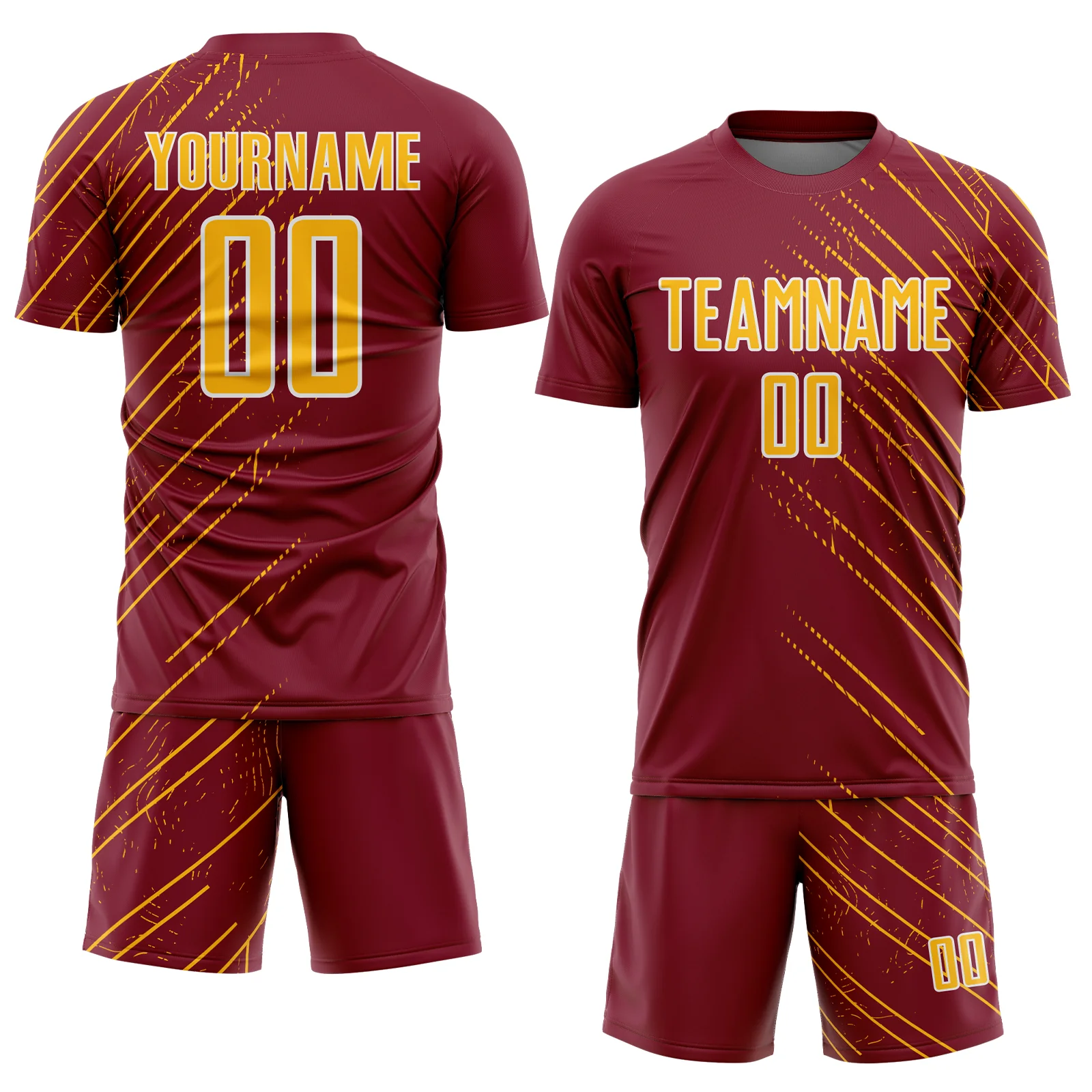 Custom Crimson Gold-White Lines Sports Sublimation Soccer Uniform Jersey - Image 2