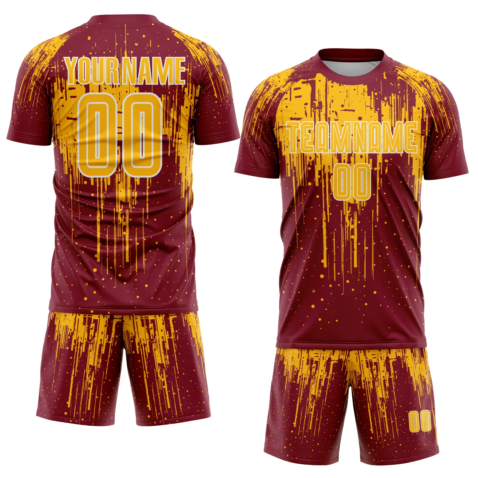Custom Crimson Gold-White Dripping Splatte Pattern Sports Sublimation Soccer Uniform Jersey - Image 2