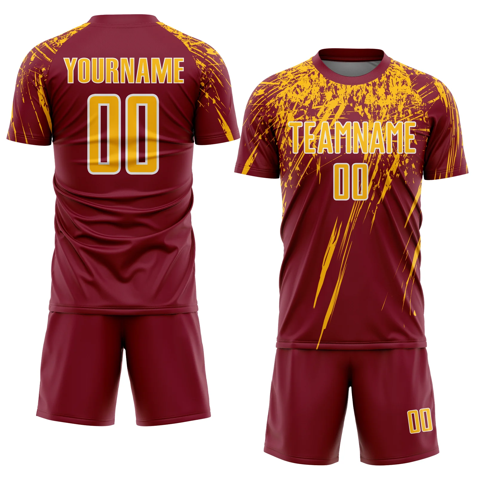 Custom Crimson Gold-White Splash Sports Sublimation Soccer Uniform Jersey - Image 2