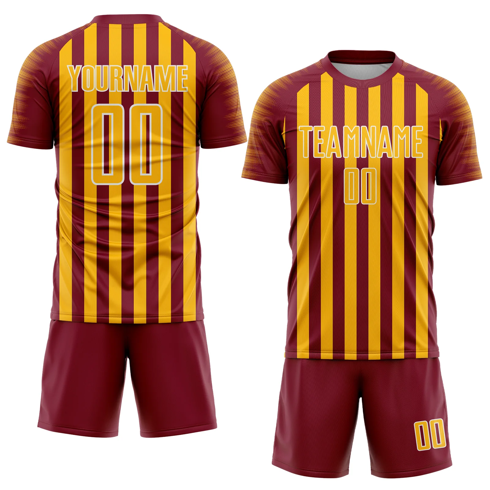 Custom Crimson Gold-White Stripe Sports Sublimation Soccer Uniform Jersey - Image 2