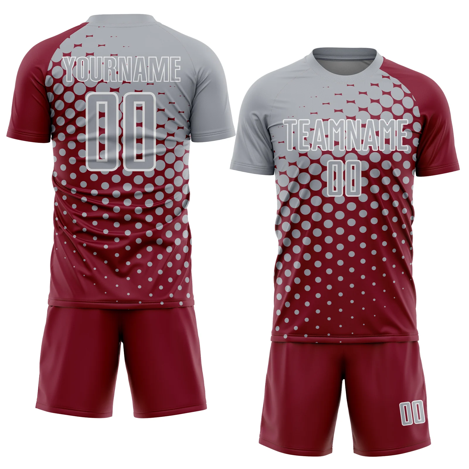 Custom Crimson Gray-White Modern Polka Dot Sublimation Soccer Uniform Jersey - Image 2