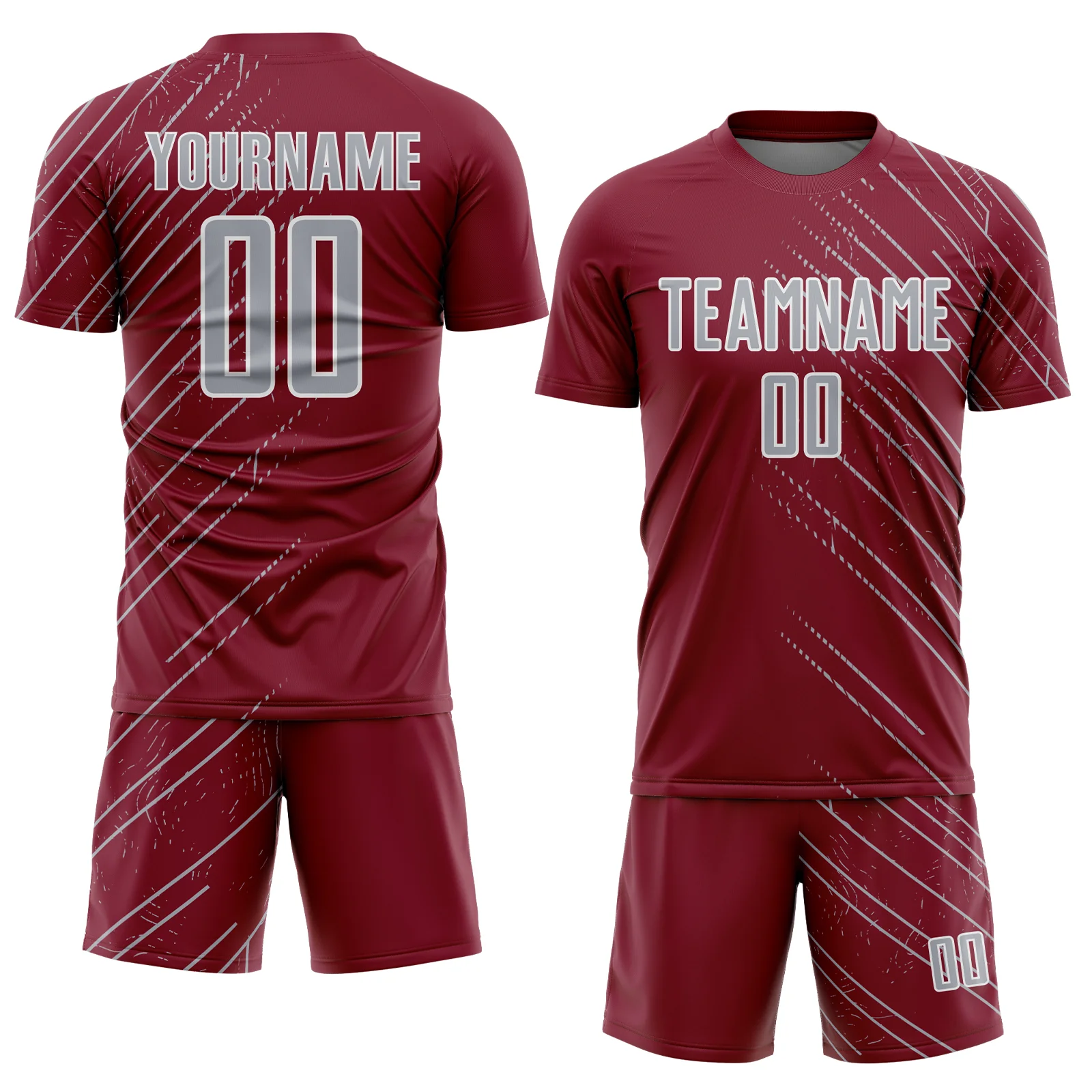 Custom Crimson Gray-White Lines Sports Sublimation Soccer Uniform Jersey - Image 2