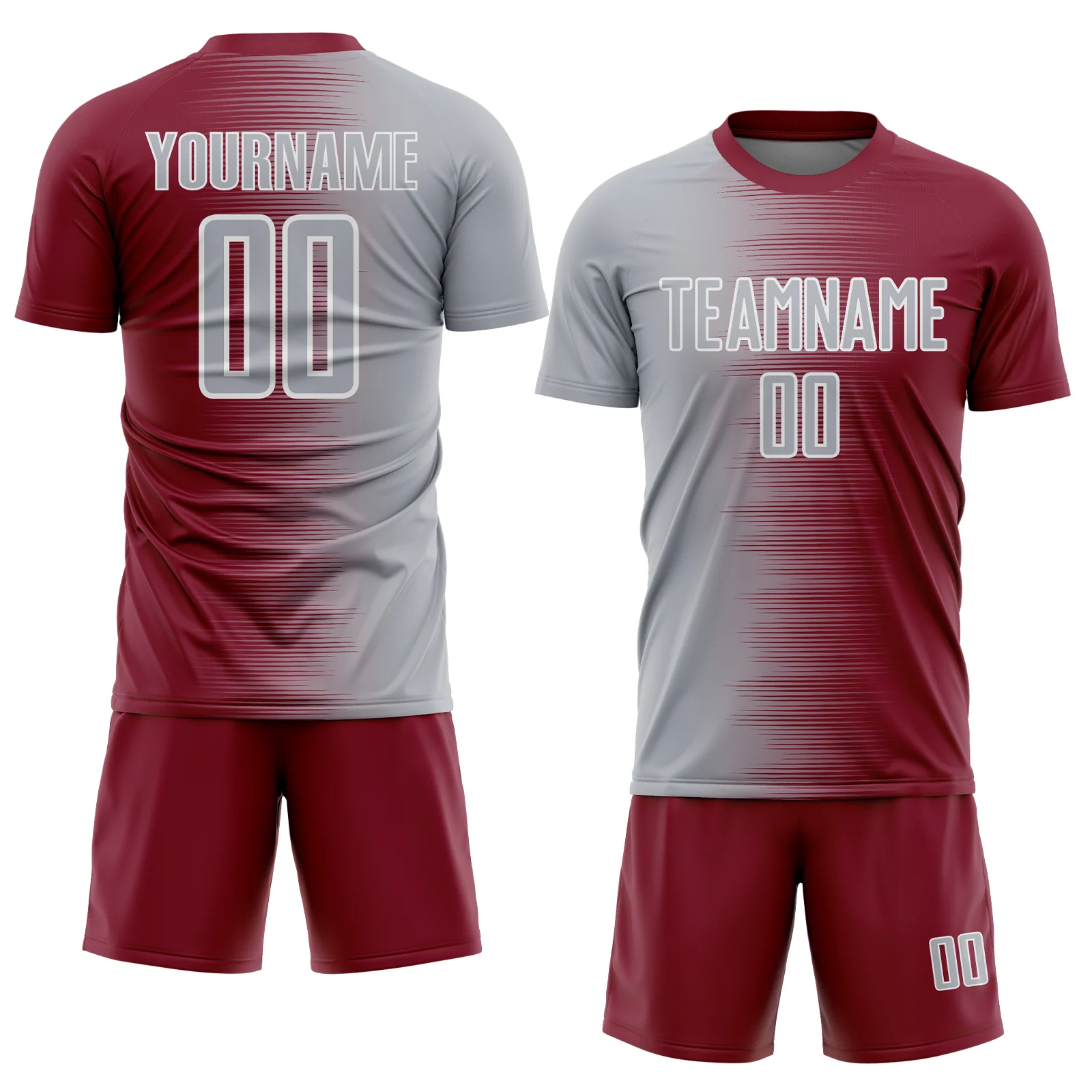 Custom Crimson Gray-White Gradient Line Sublimation Soccer Uniform Jersey - Image 2