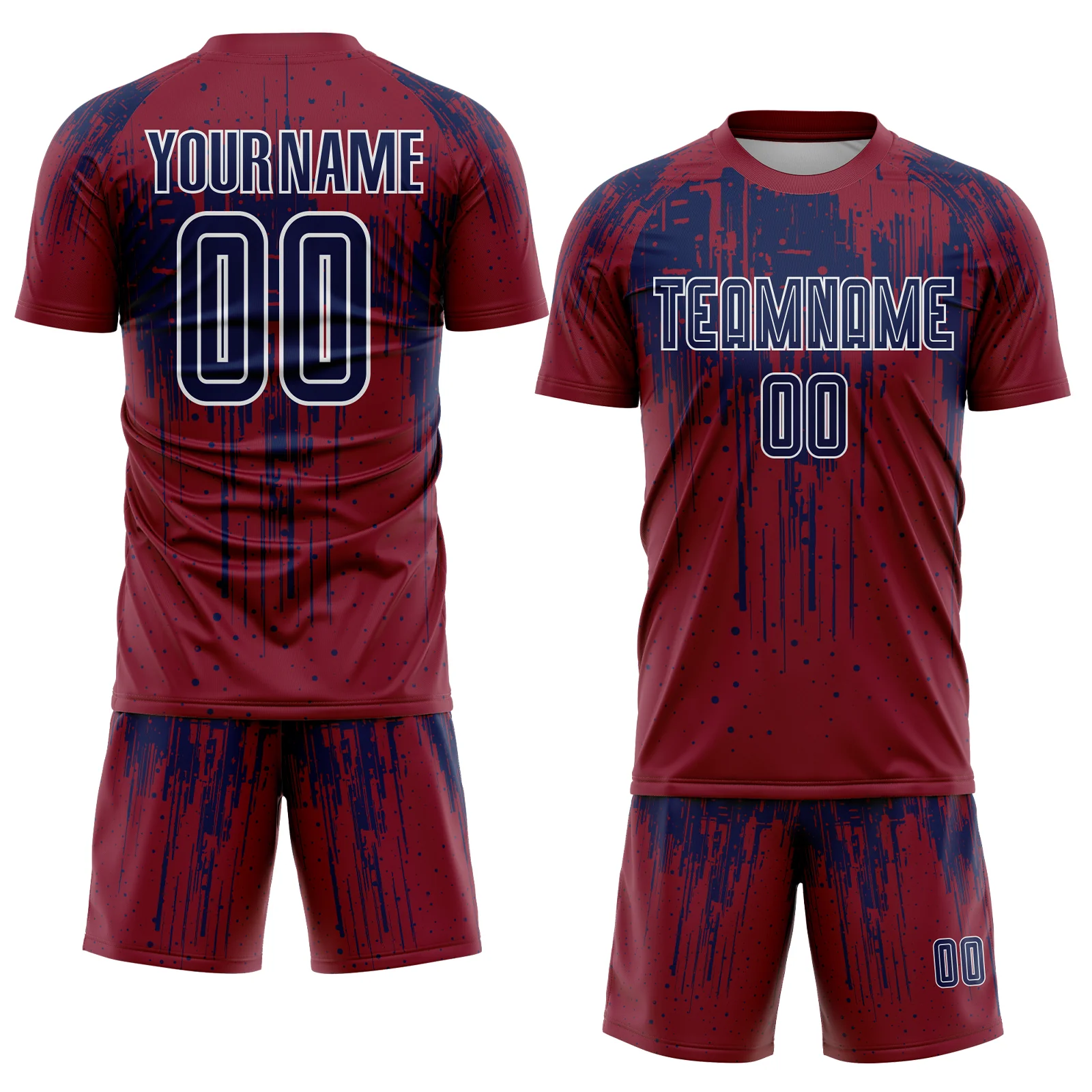 Custom Crimson Navy-White Dripping Splatte Pattern Sports Sublimation Soccer Uniform Jersey - Image 2