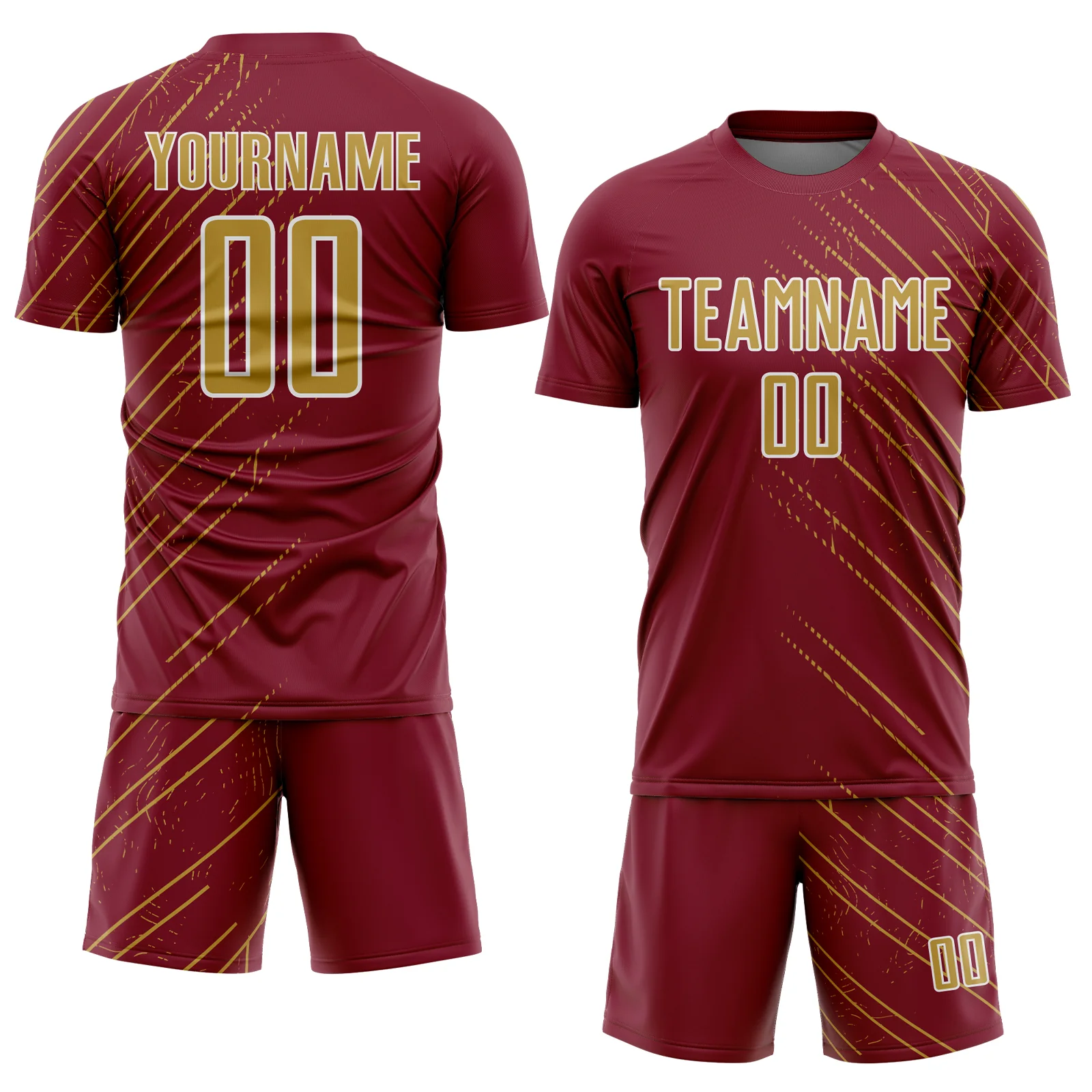 Custom Crimson Old Gold-White Lines Sports Sublimation Soccer Uniform Jersey - Image 2