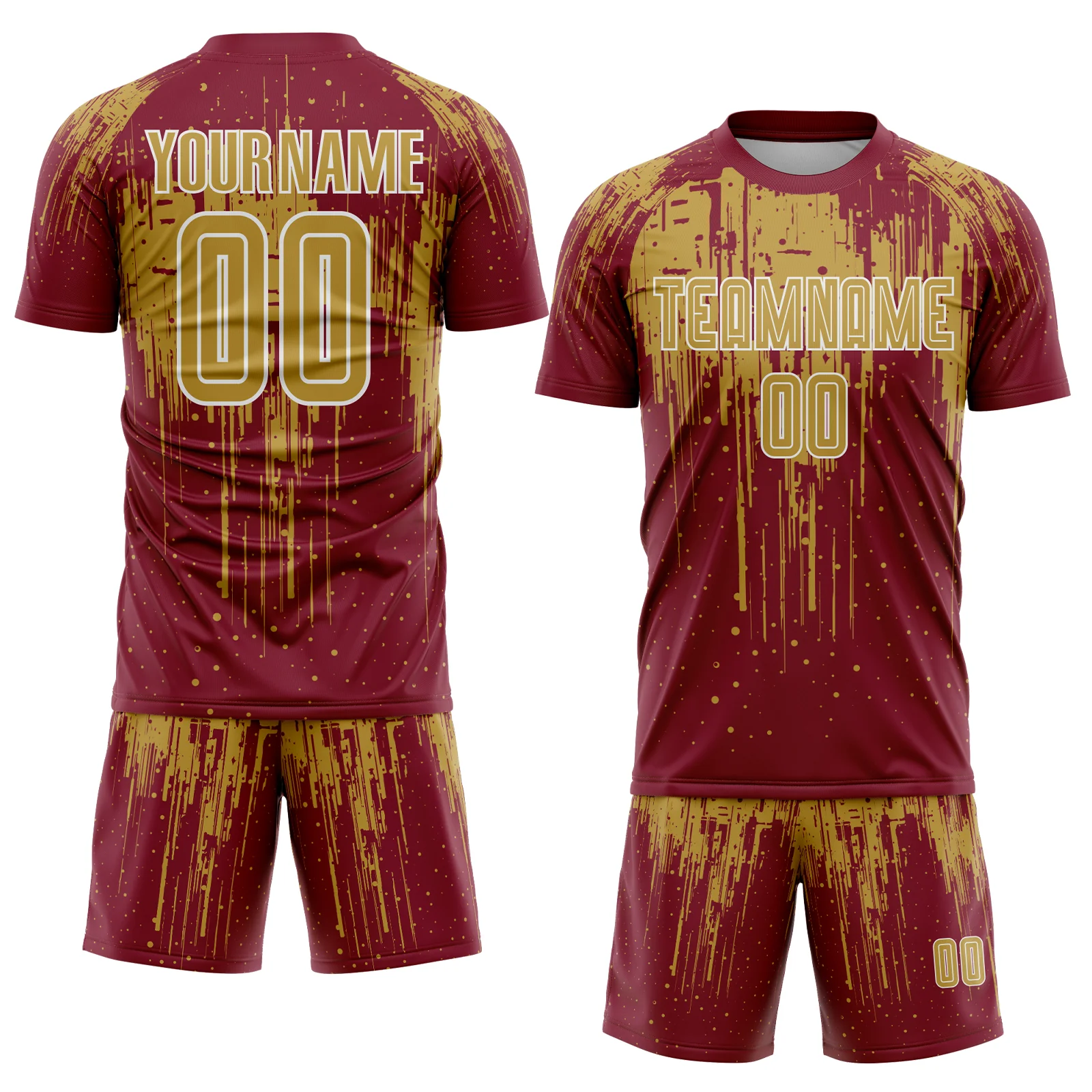 Custom Crimson Old Gold-White Dripping Splatte Pattern Sports Sublimation Soccer Uniform Jersey - Image 2