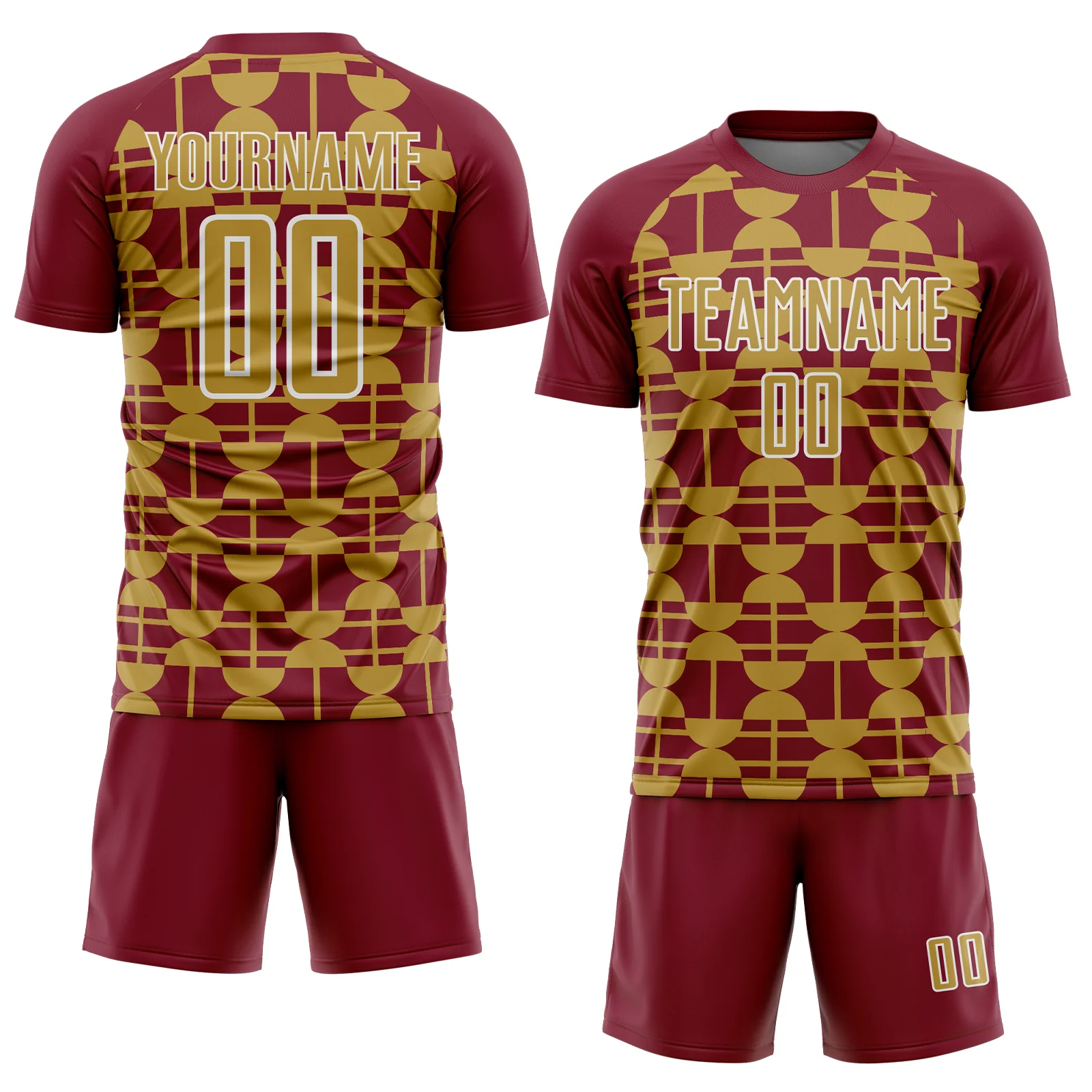 Custom Crimson Old Gold-White Geometric Shapes Sports Sublimation Soccer Uniform Jersey - Image 2