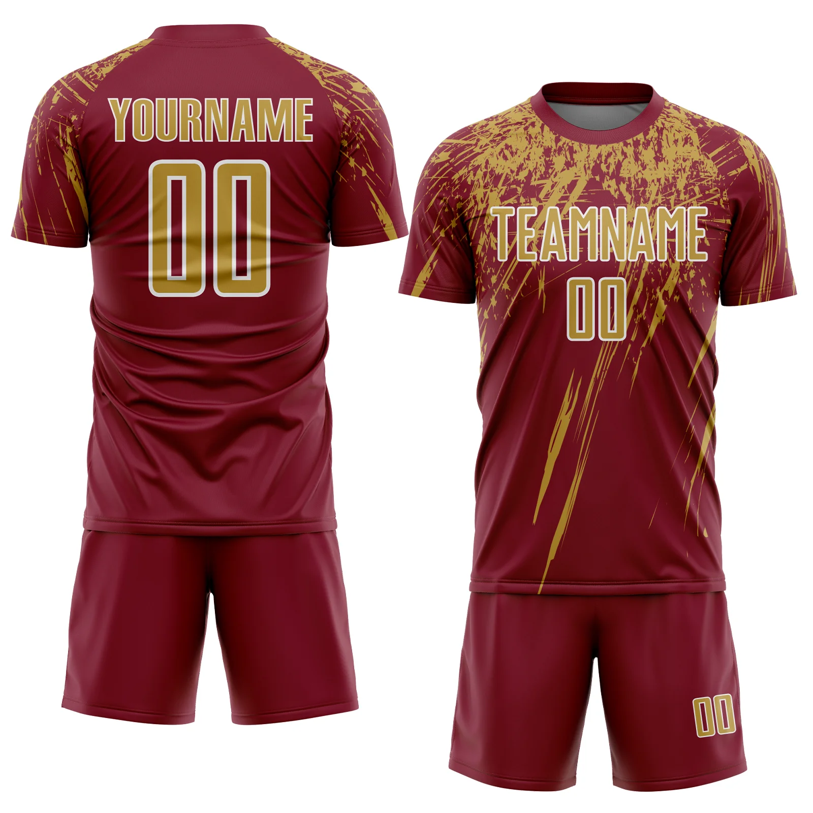 Custom Crimson Old Gold-White Splash Sports Sublimation Soccer Uniform Jersey - Image 2