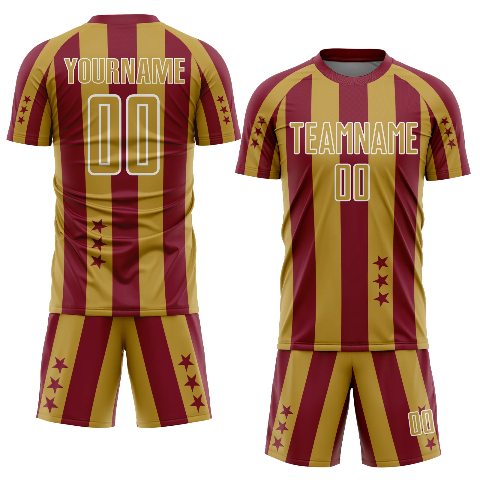 Custom Crimson Old Gold-White Stars And Stripes Sports Sublimation Soccer Uniform Jersey - Image 2