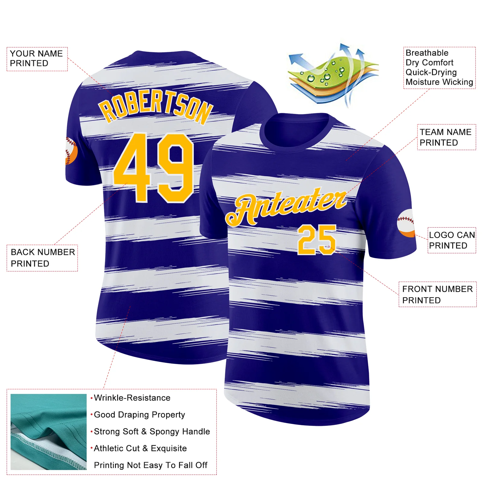 Custom Dark Purple Gold-White 3D Esports Performance T-Shirt - Image 2
