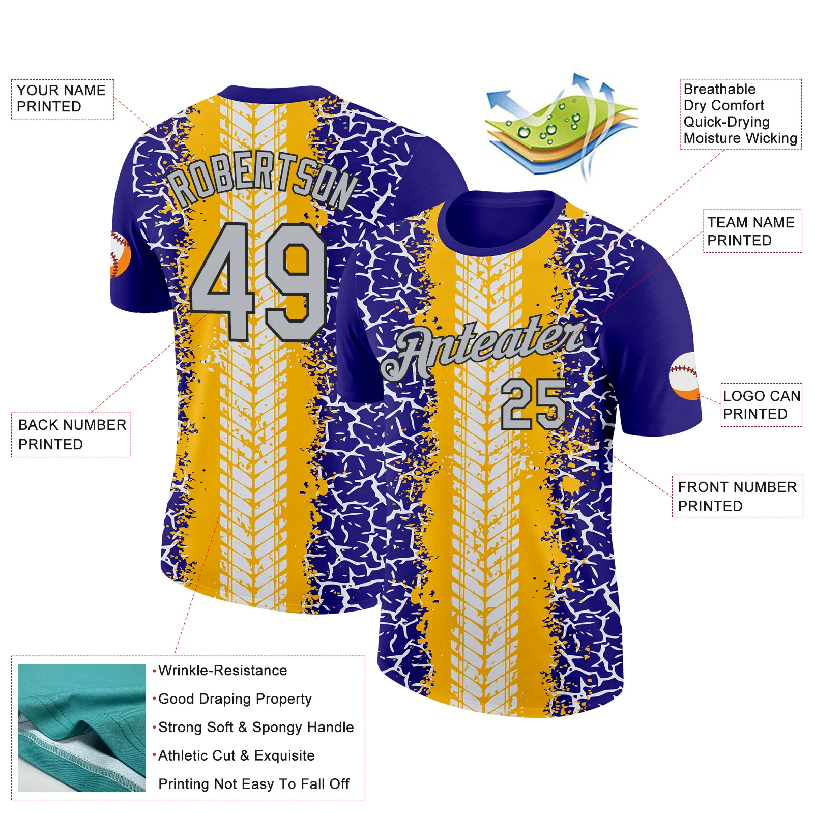 Custom Dark Purple Light Gray Gold-Black 3D Esports Performance T-Shirt - Image 2