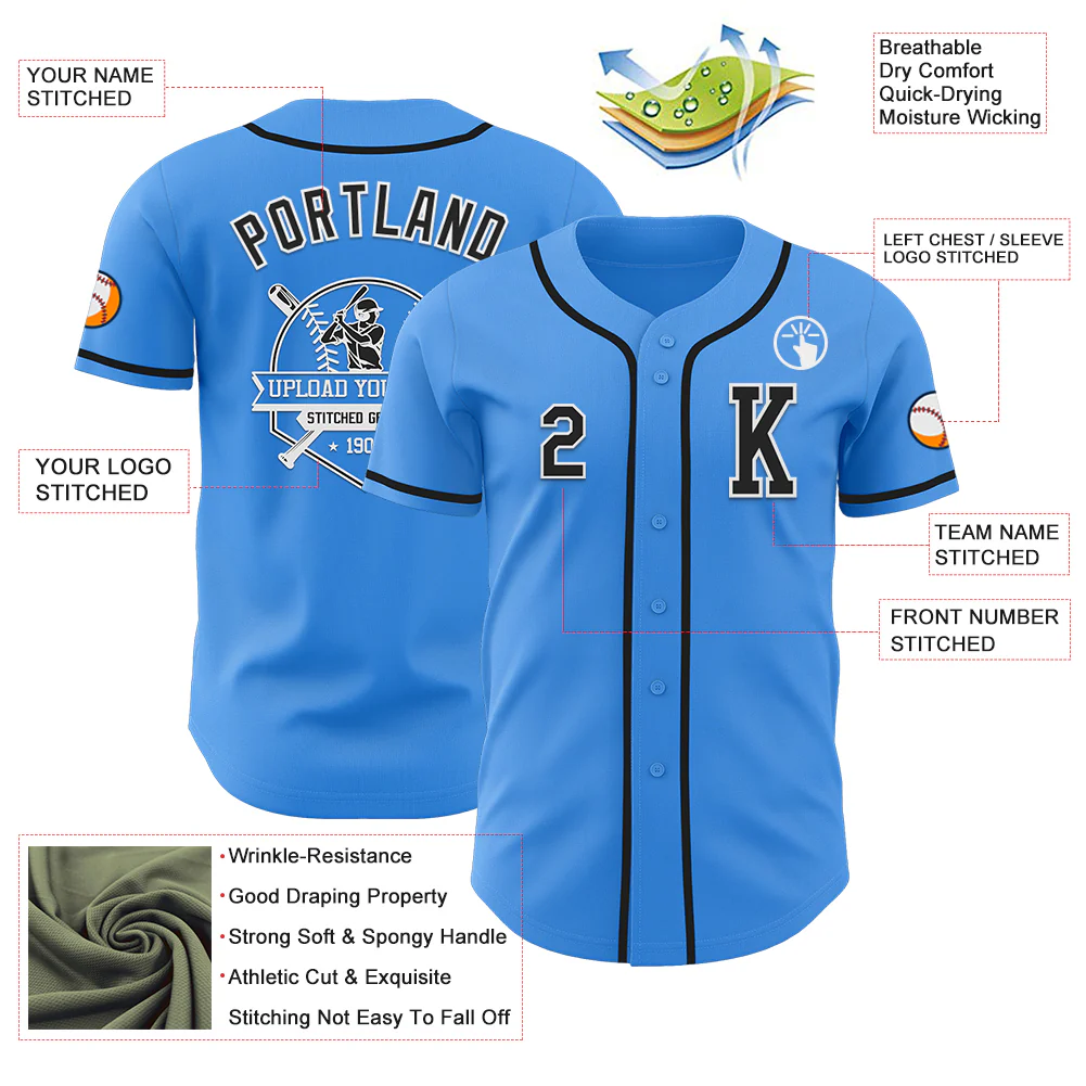 Custom Electric Blue Black-White Authentic Baseball Jersey - Image 6