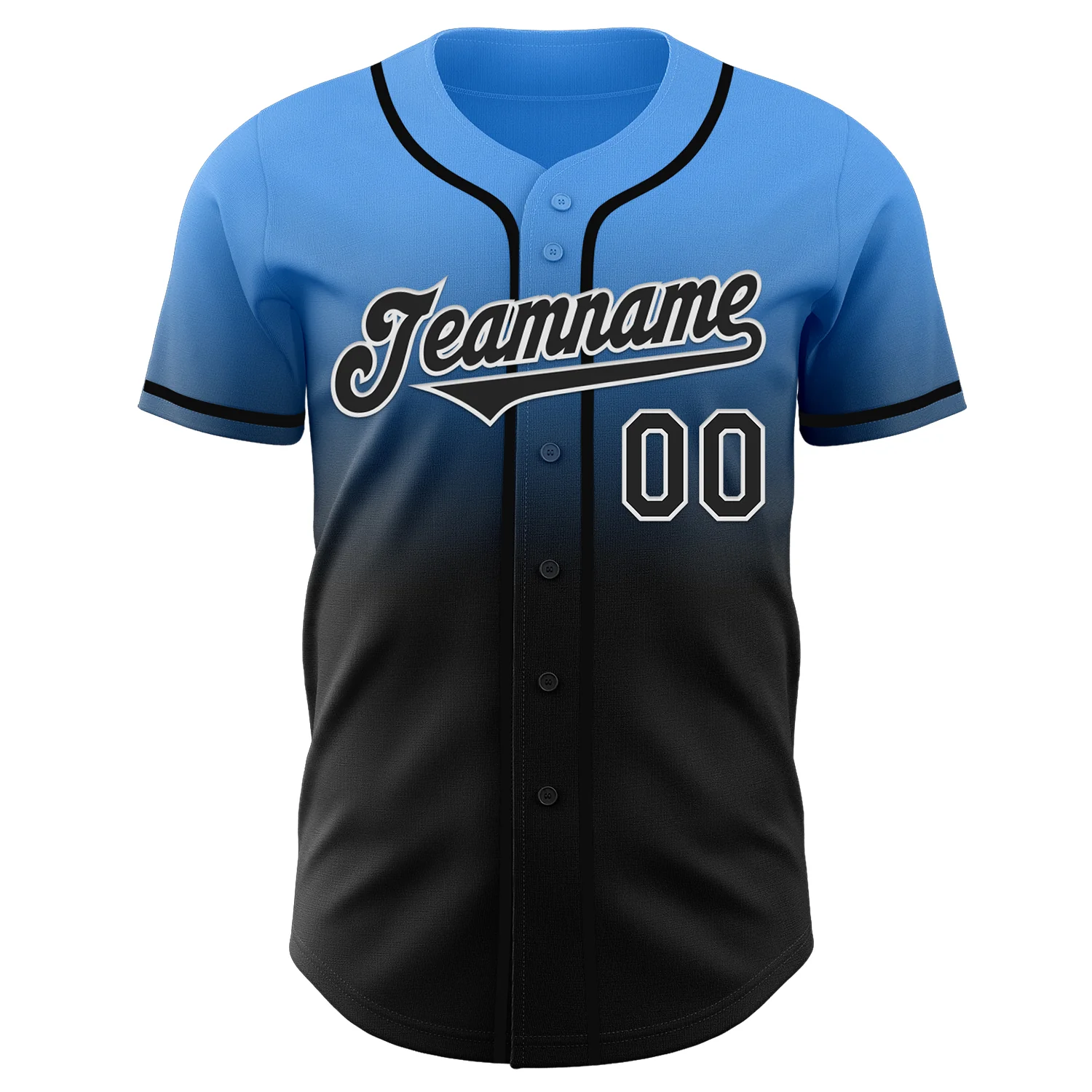 Custom Electric Blue Black-White Authentic Fade Fashion Baseball Jersey - Image 2