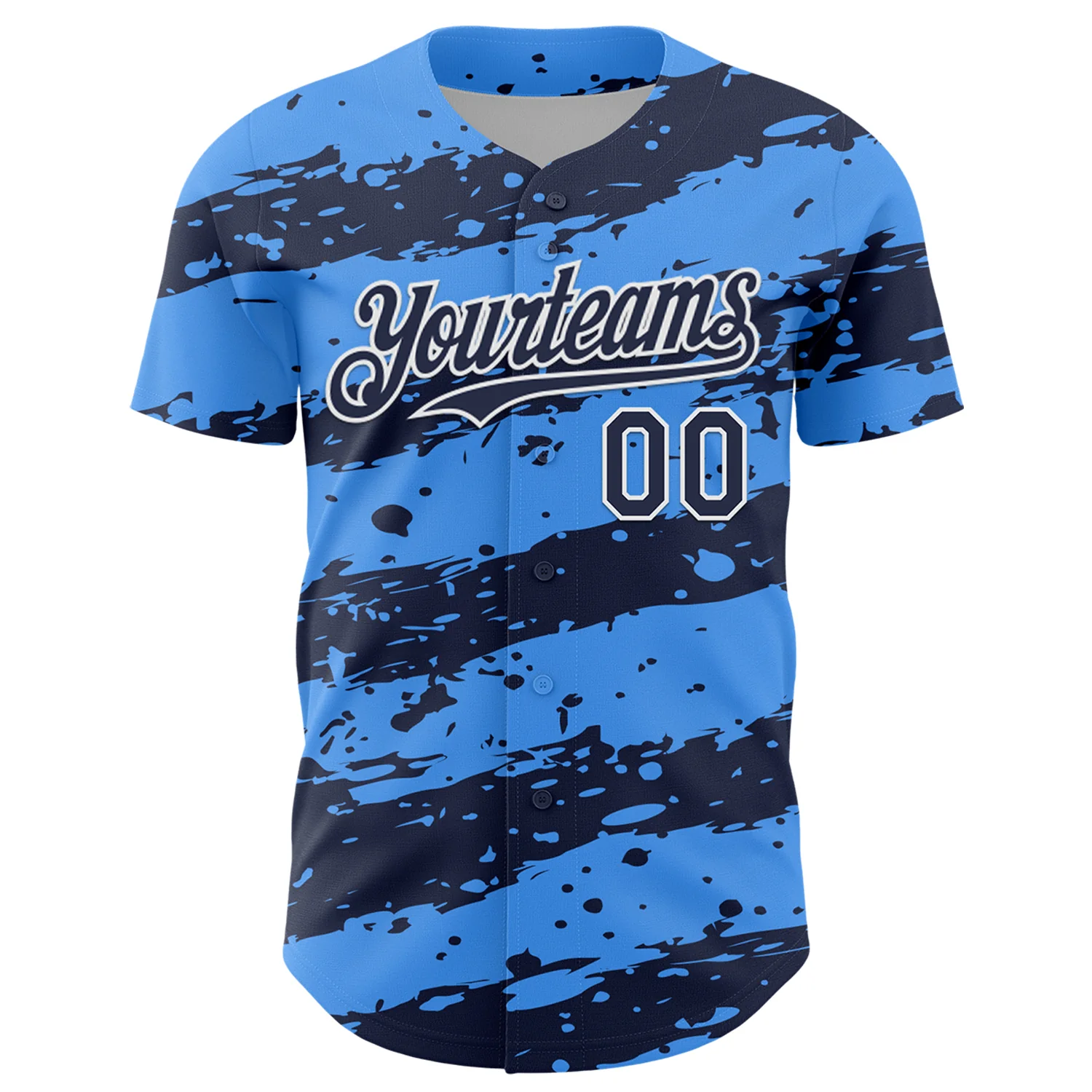 Custom Electric Blue Navy-White Paint Splash Stripe Authentic Baseball Jersey - Image 2