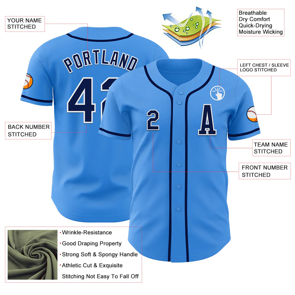 Custom Electric Blue Navy-White Authentic Baseball Jersey - Image 2