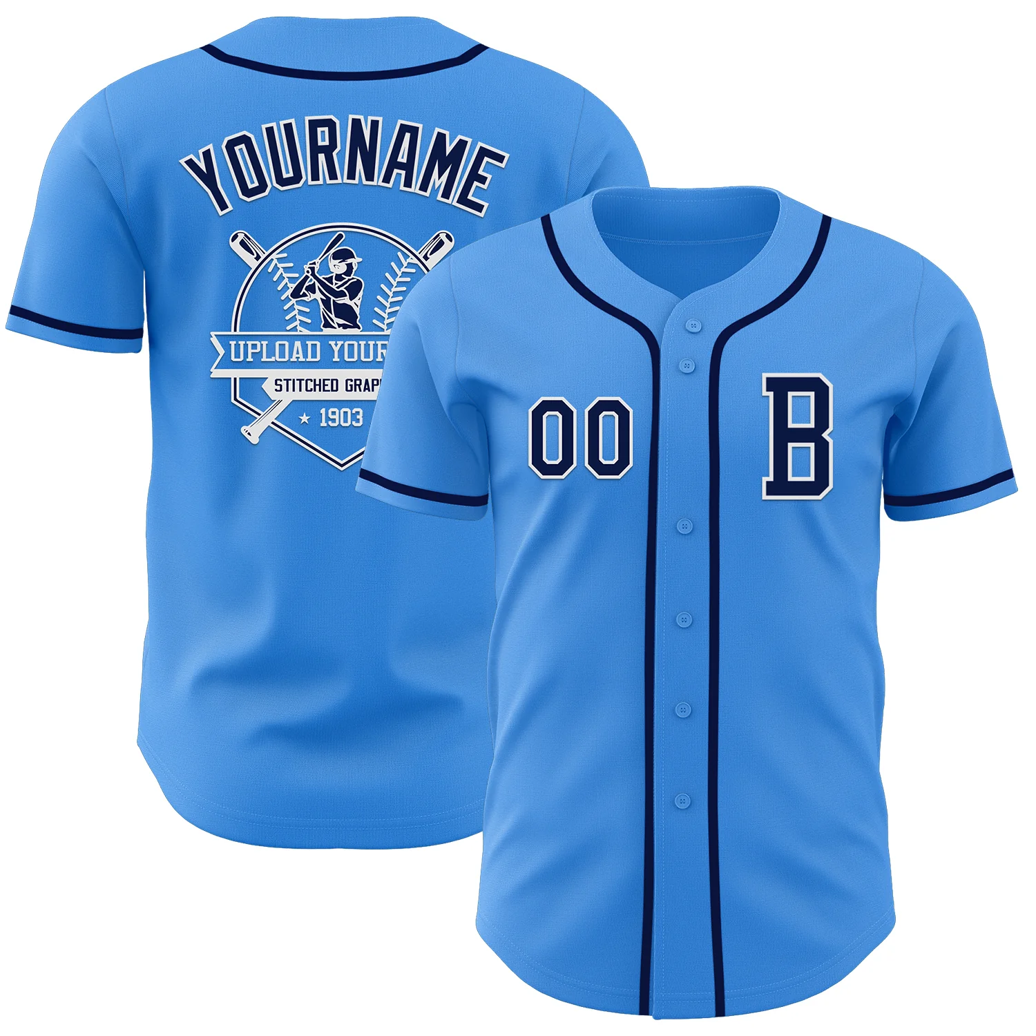 Custom Electric Blue Navy-White Authentic Baseball Jersey - Image 5