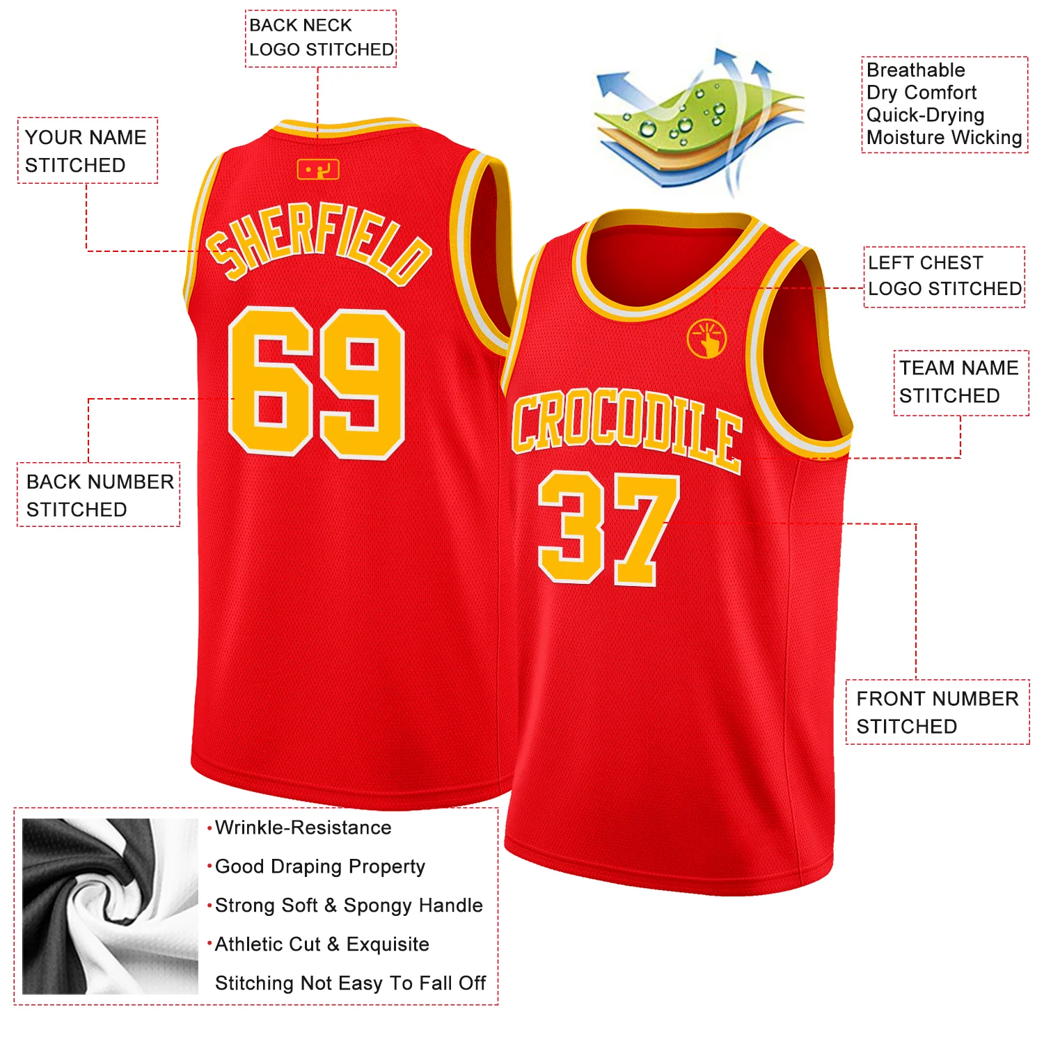 Custom Fire Red Gold-White Authentic Basketball Jersey - Image 2