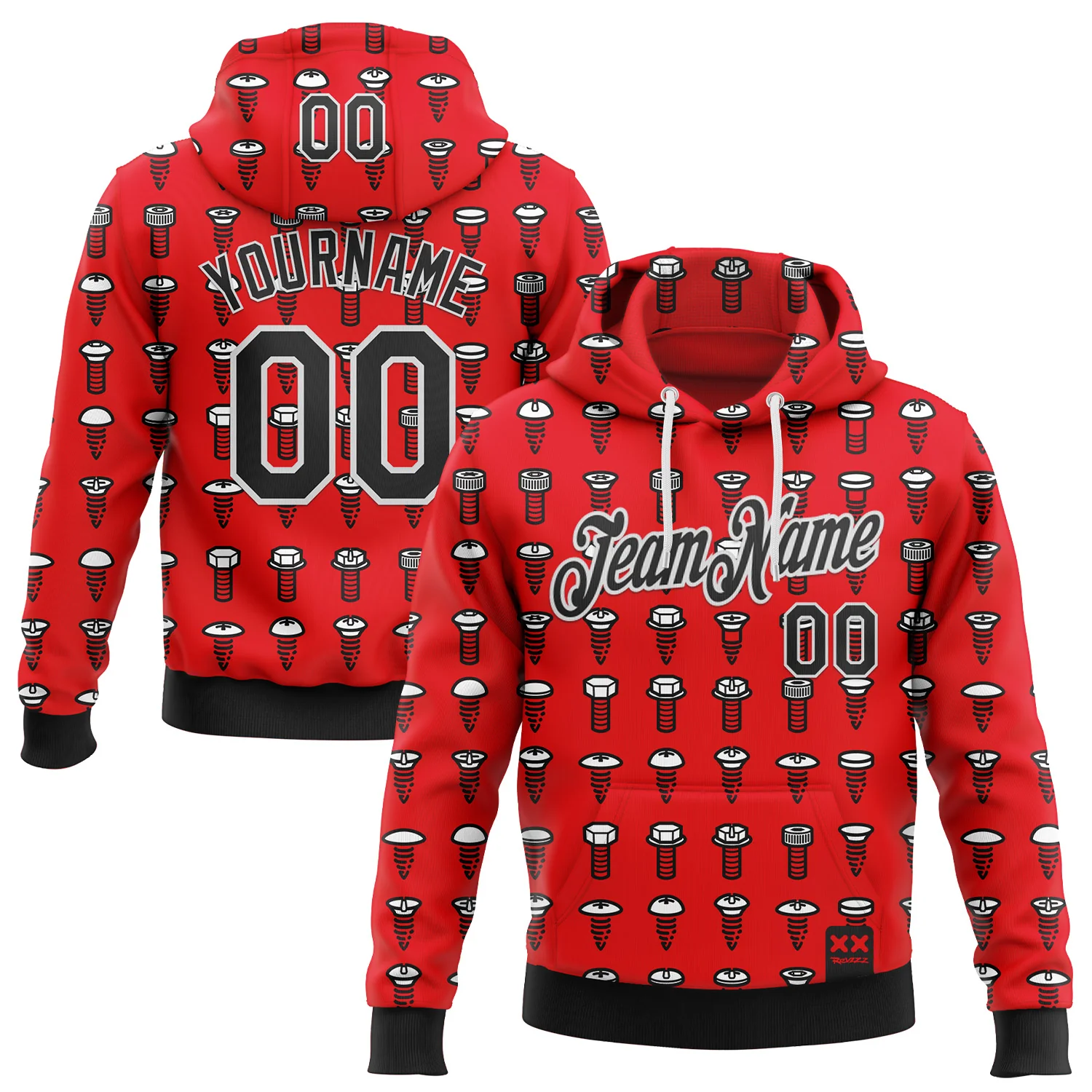 Custom Stitched Fire Red Black-White 3D Revzzz Screw-D Sports Pullover Sweatshirt Hoodie