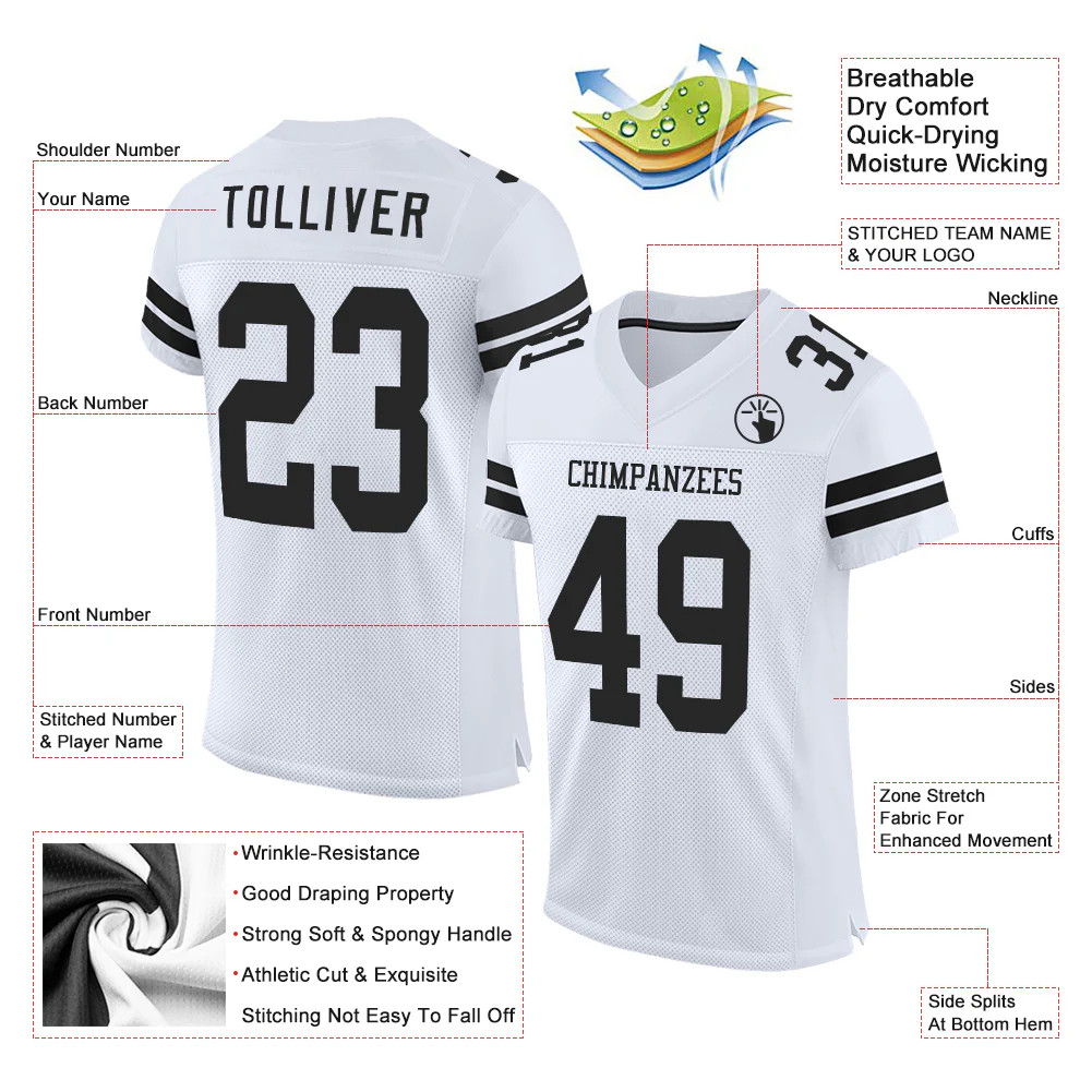 Custom White Black Mesh Authentic Football Jersey - Image 2