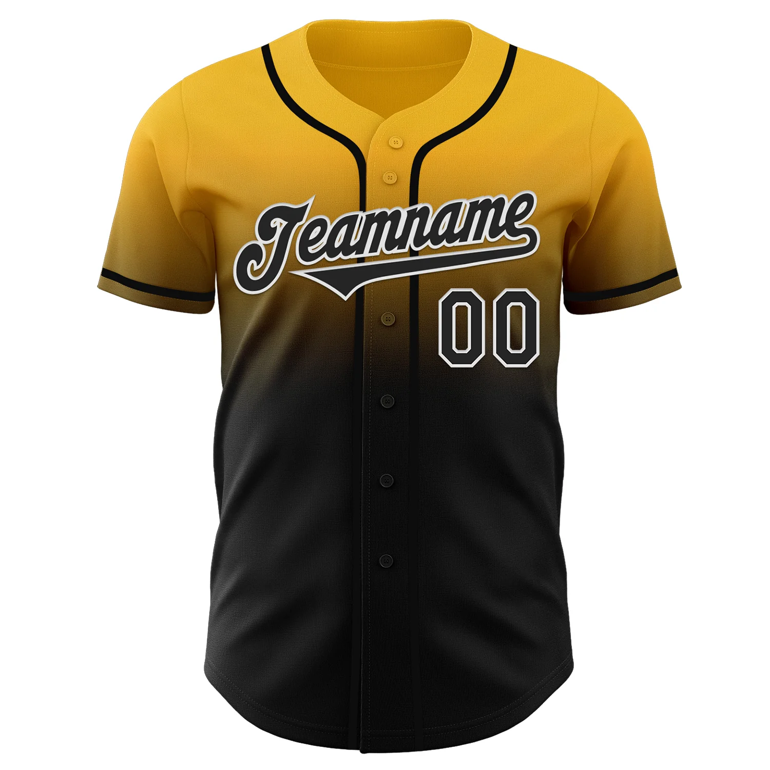 Custom Gold Black-White Authentic Fade Fashion Baseball Jersey - Image 2