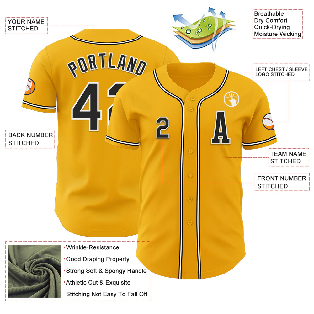 Custom Gold Black-White Authentic Baseball Jersey - Image 2