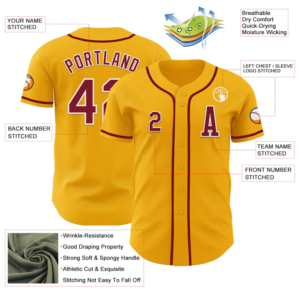 Custom Gold Crimson-White Authentic Baseball Jersey - Image 2