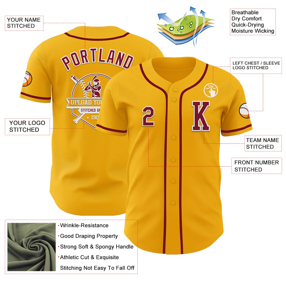 Custom Gold Crimson-White Authentic Baseball Jersey - Image 6