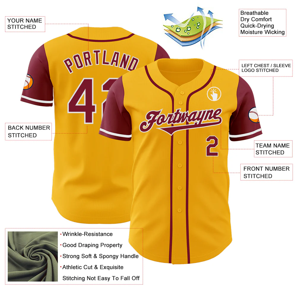 Custom Gold Crimson-White Authentic Two Tone Baseball Jersey - Image 3