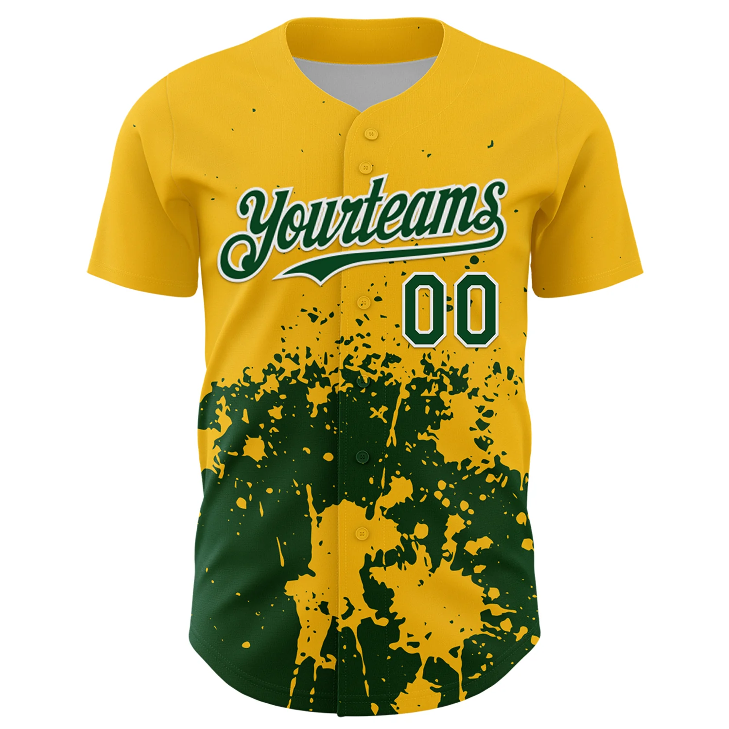 Custom Gold Green-White Abstract Splatter Grunge Authentic Baseball Jersey - Image 2