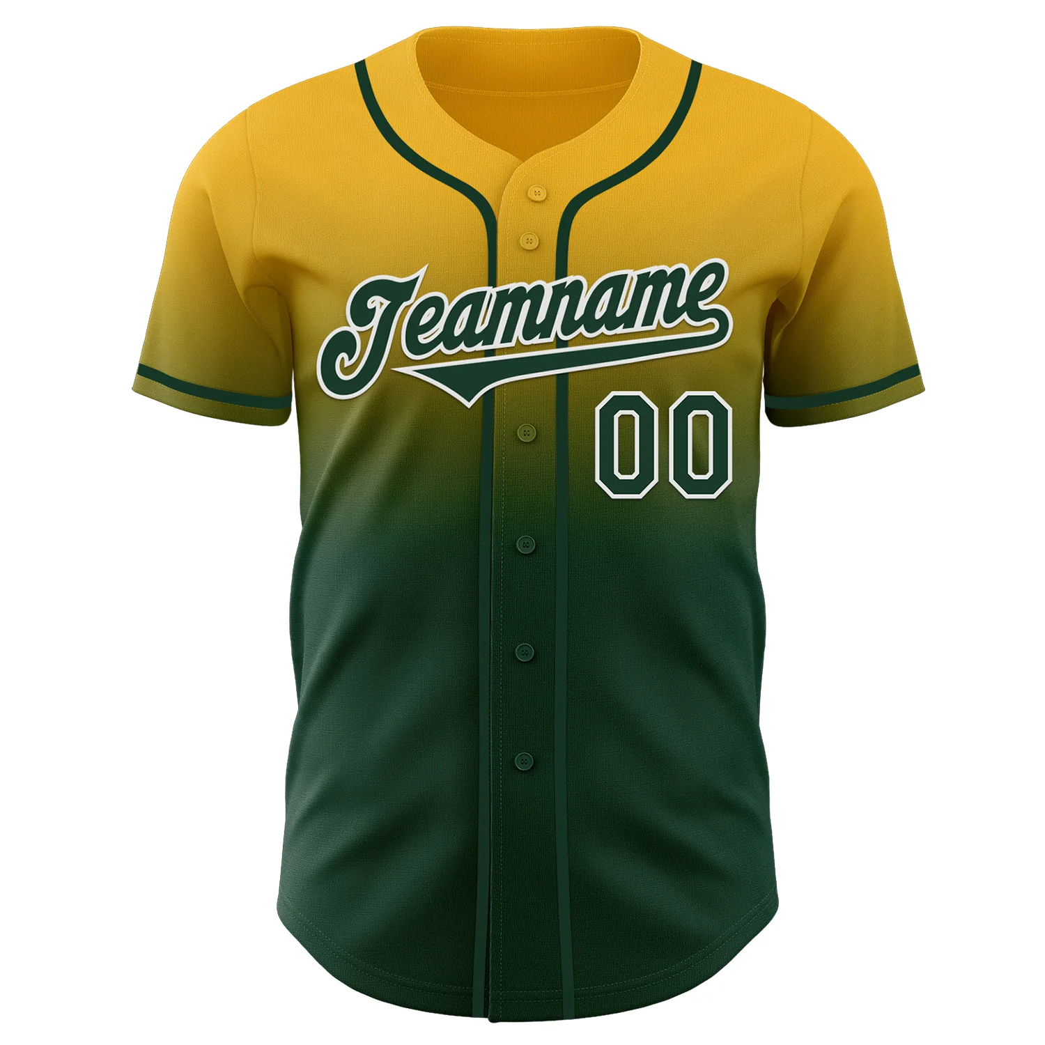 Custom Gold Green-White Authentic Fade Fashion Baseball Jersey - Image 2
