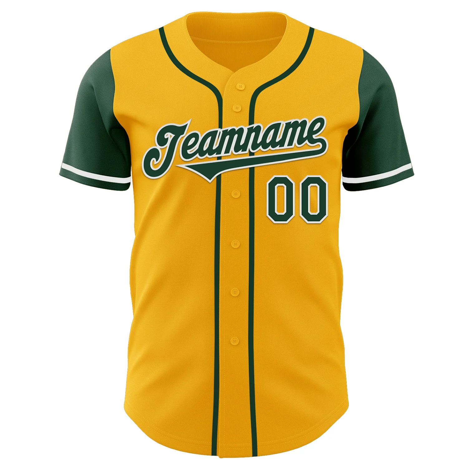 Custom Gold Green-White Authentic Two Tone Baseball Jersey - Image 2
