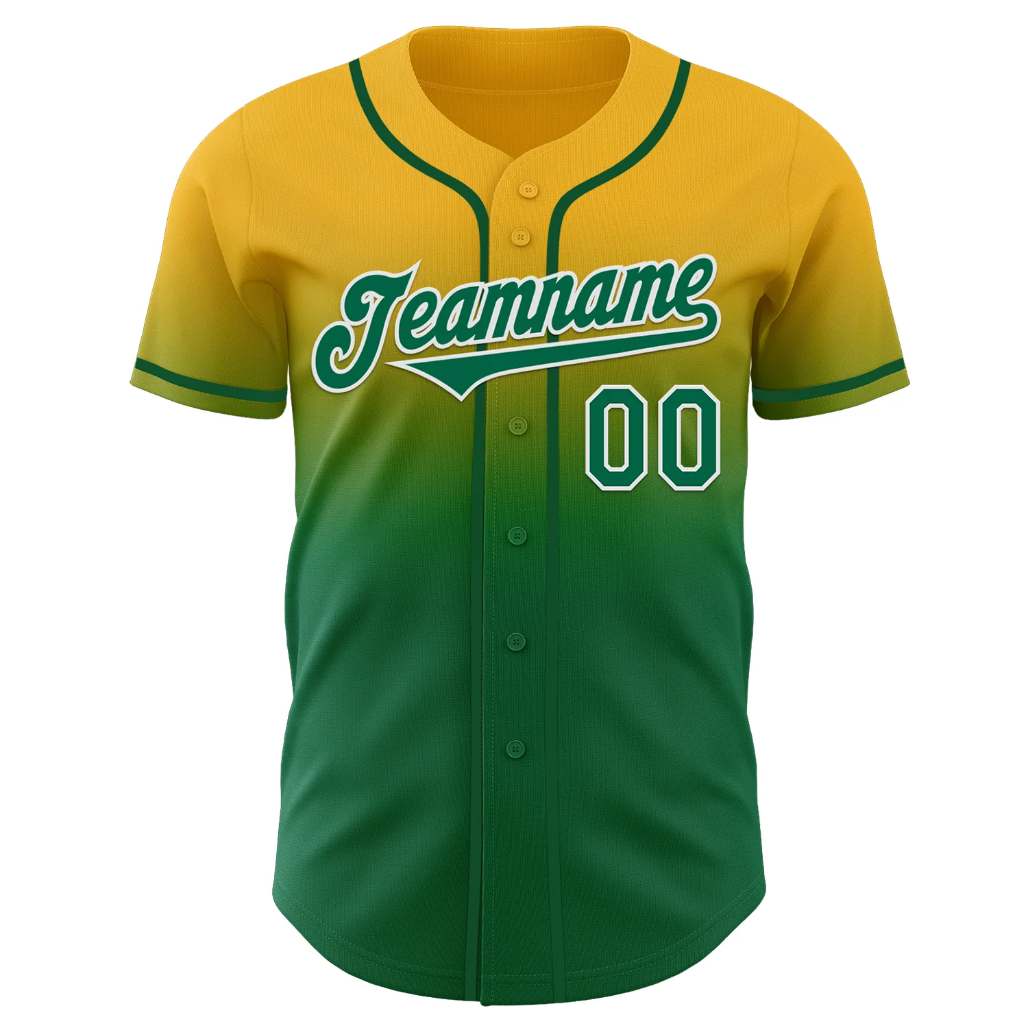 Custom Gold Kelly Green-White Authentic Fade Fashion Baseball Jersey - Image 2