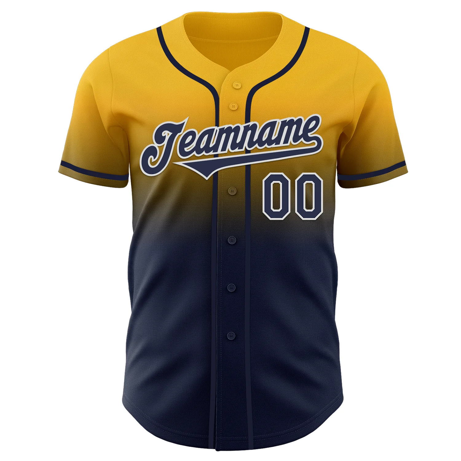 Custom Gold Navy-White Authentic Fade Fashion Baseball Jersey - Image 2