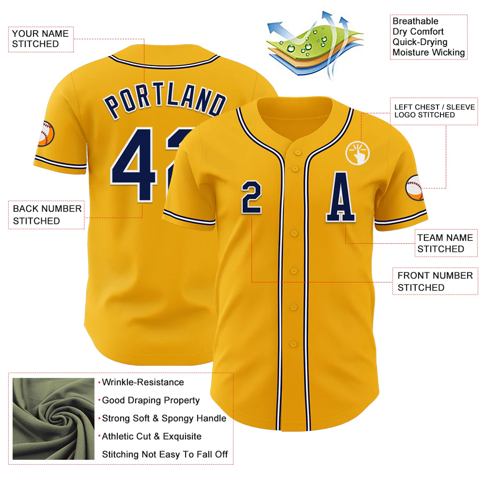 Custom Gold Navy-White Authentic Baseball Jersey - Image 2